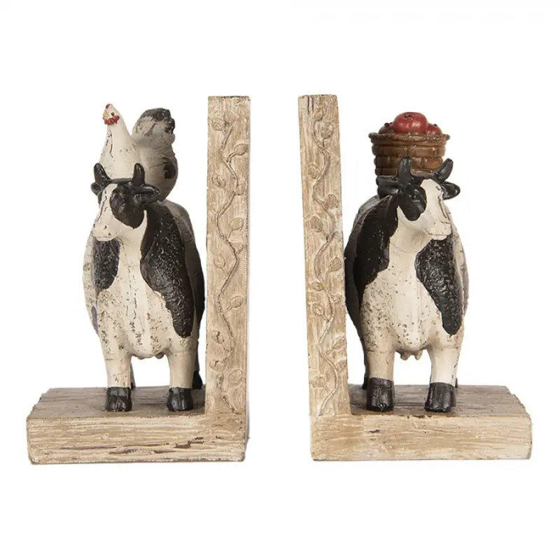 Zarážky na knihy ve tvaru kraviček se slepicí a košíkem – 2 x 17x10x14 cm