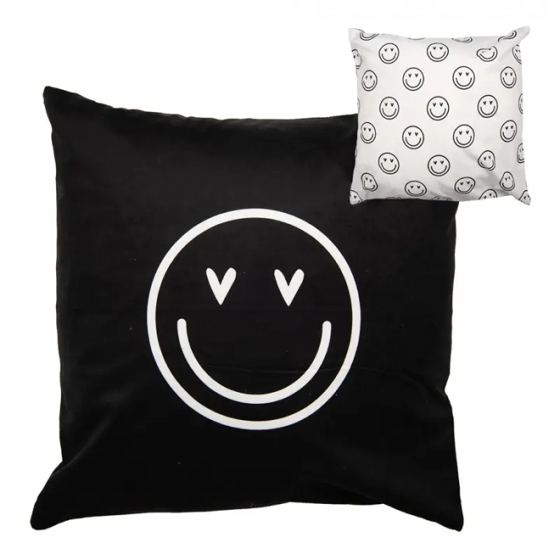 Černo-bílý povlak na polštář se zamilovanými smajlíky Happy and Smile – 45x45 cm
