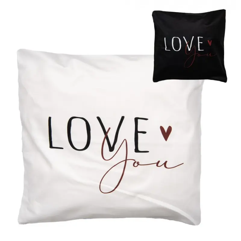 Černo-bílý povlak na polštář s nápisem Love You Happy and Smile – 45x45 cm