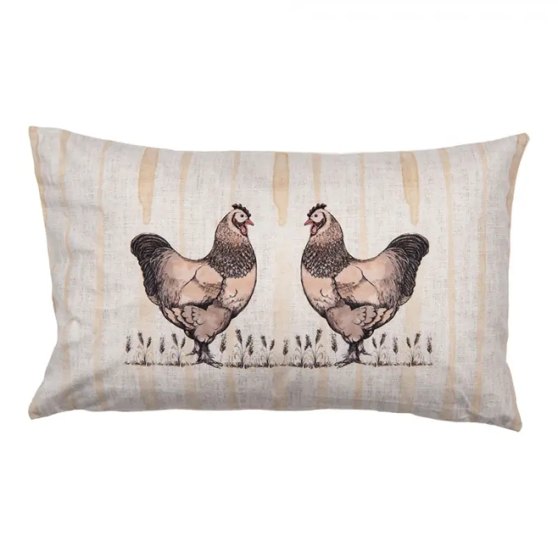 Béžový obdélníkový povlak na polštář se slepičkami Farm Living – 30x50 cm