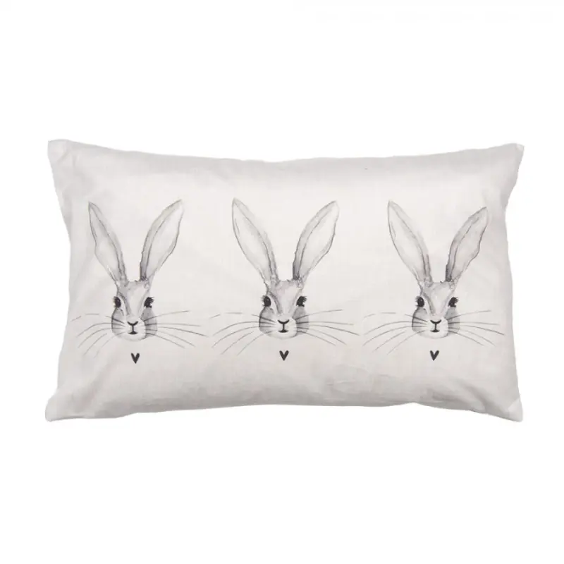 Béžový obdélníkový povlak na polštář s šedými králíčky Rustic Bunny – 30x50 cm
