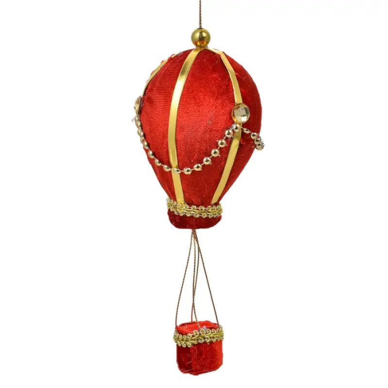 Závěsná dekorace červeno-zlatý horkovzdušný balón Ollie – 8x20 cm