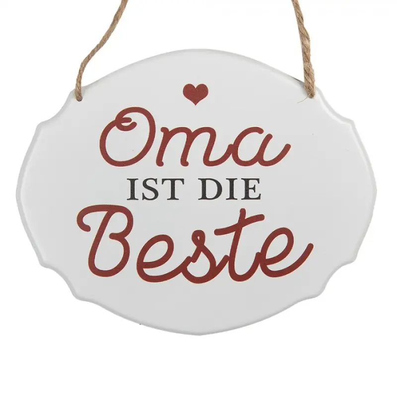 Bílá závěsná kovová cedule Oma ist die Best 18x15 cm