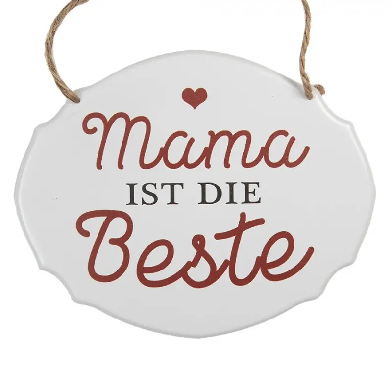 Bílá závěsná kovová cedule Mama ist die Best 18x15 cm