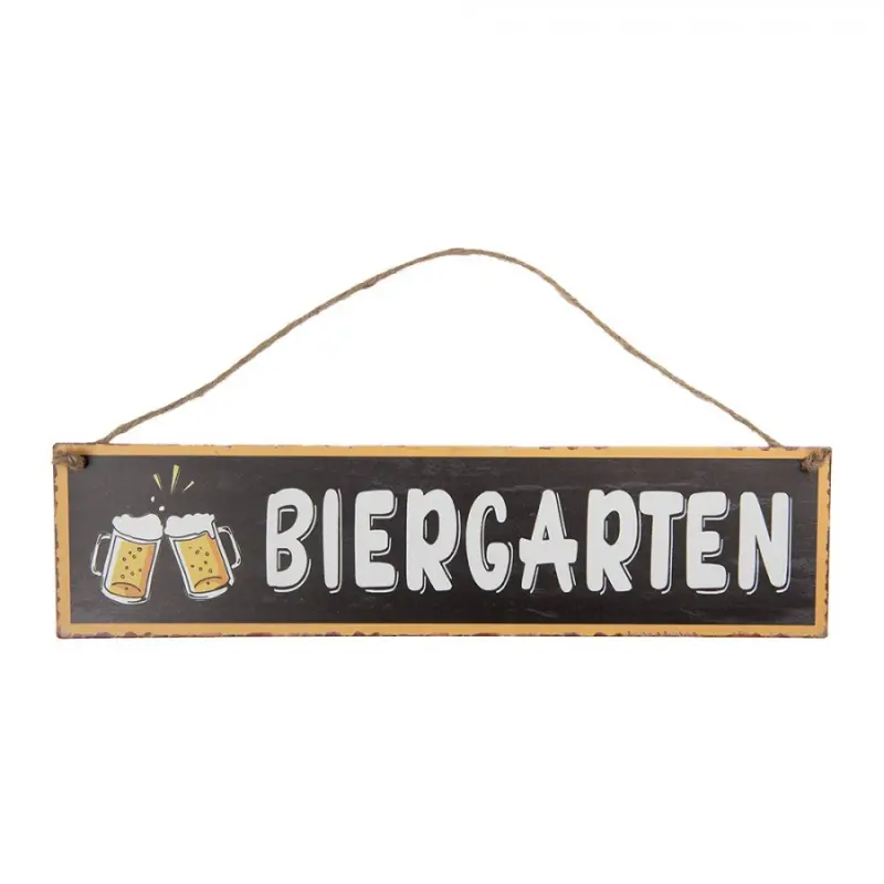 Černá závěsná kovová cedule pivní zahrádka Biergarten 40x10 cm