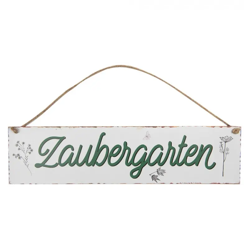 Bílo-zelená kovová cedule bylinková zahrádka Zaubergarten 40x10 cm
