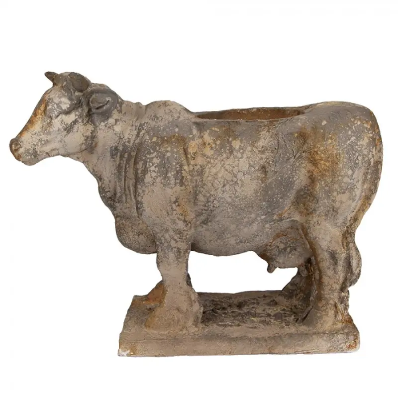 Šedý květináč ve tvaru krávy – 36x15x28 cm