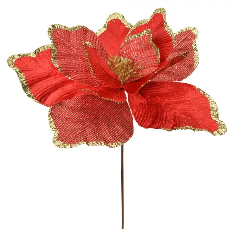 Červeno-zlatá umělá rostlina pryšec / vánoční hvězda Poinsettia – 44x46 cm