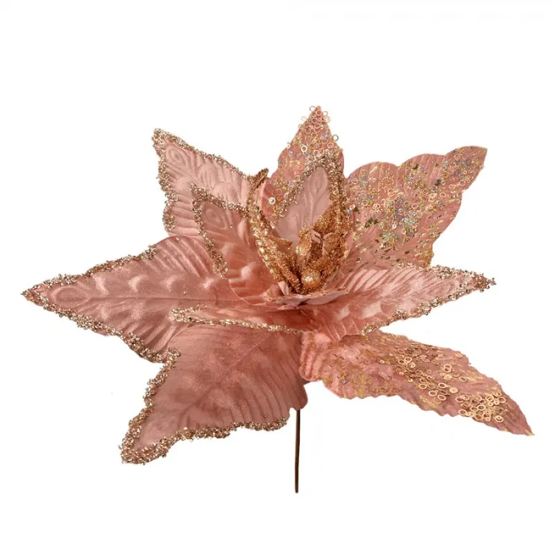 Růžovo-zlatá umělá rostlina pryšec / vánoční hvězda Poinsettia – 44x58 cm