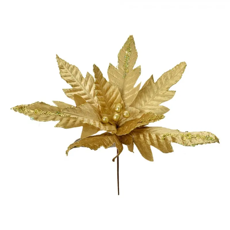 Zlatá umělá rostlina pryšec / vánoční hvězda Poinsettia – 48x50 cm