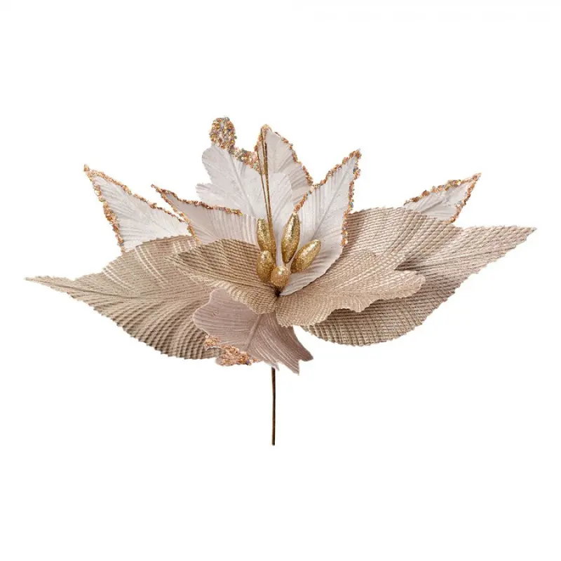 Bílo-zlatá umělá rostlina pryšec / vánoční hvězda Poinsettia – 50x62 cm
