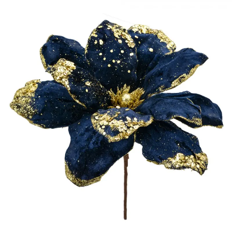 Modro-zlatá umělá rostlina pryšec / vánoční hvězda Poinsettia – 24x27 cm