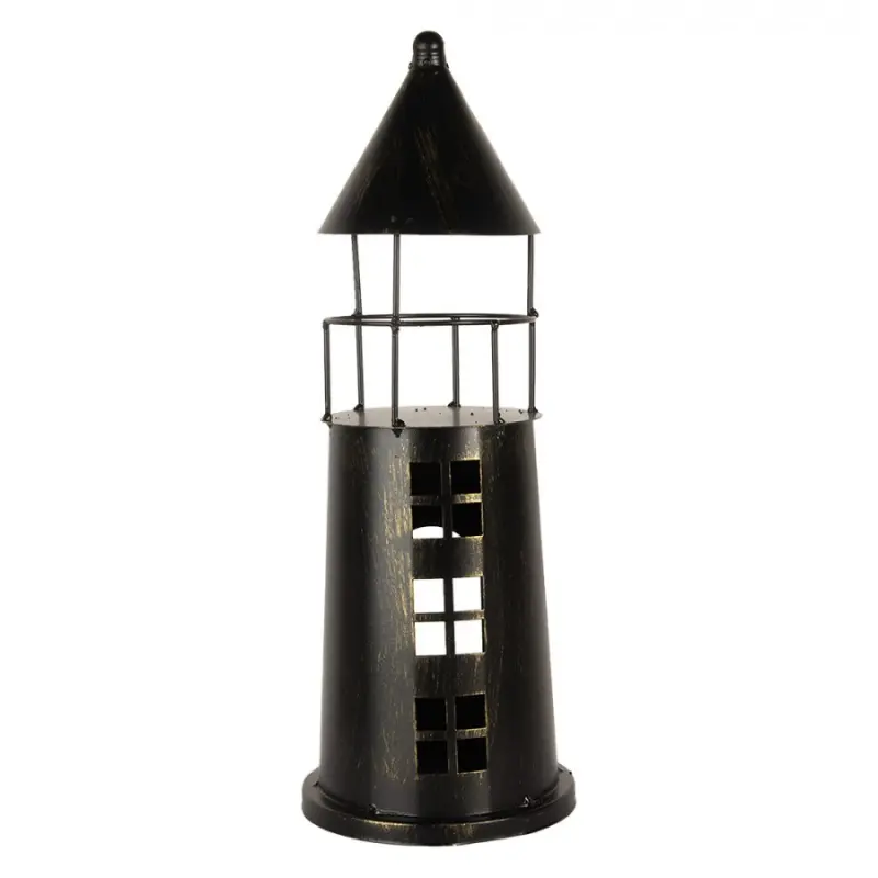 Černá antik kovová dekorace maják Lighthouse - Ø 16*45 cm Clayre & Eef