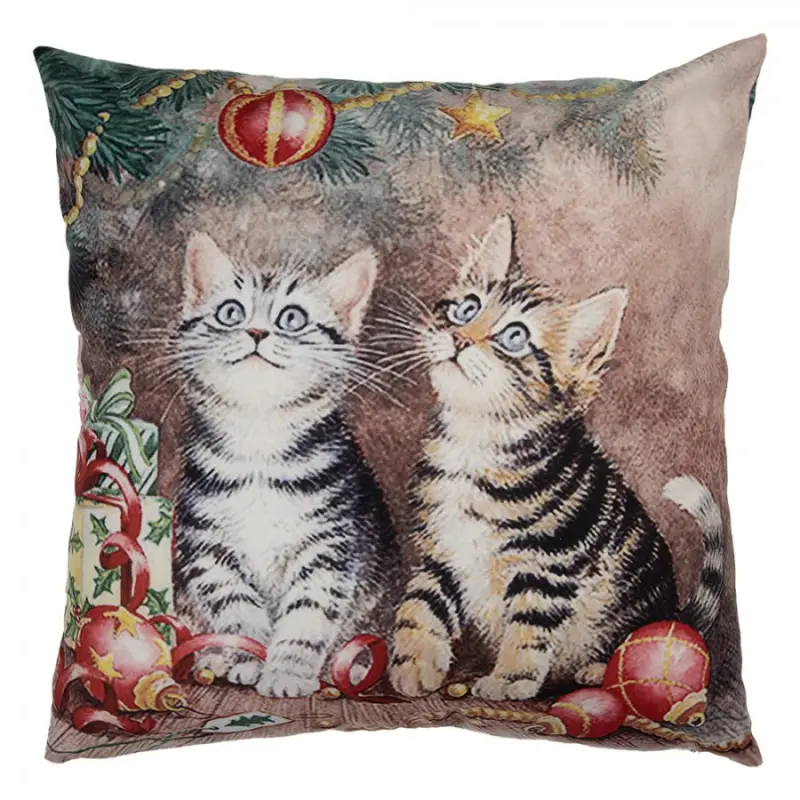Vánoční povlak na polštář s koťátky pod vánočním stromečkem – 45x45 cm