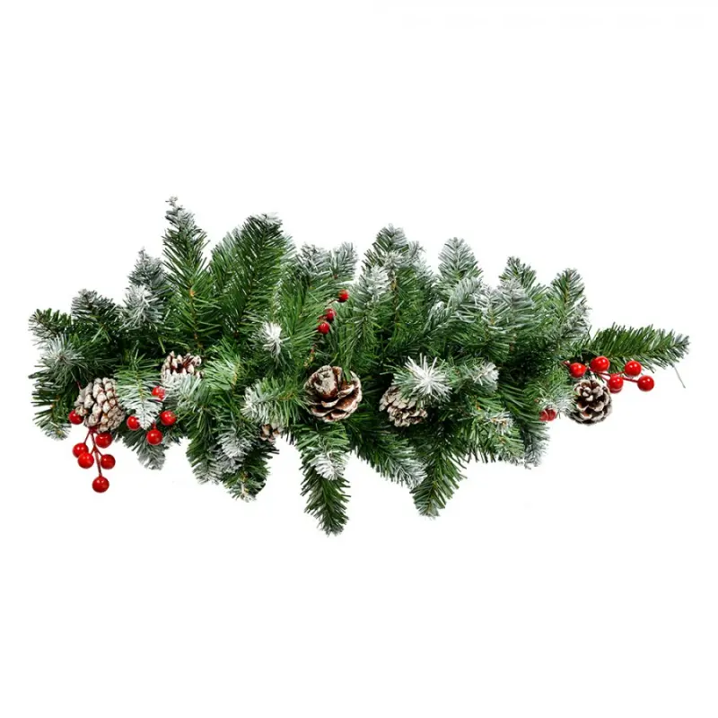 Umělá vánoční jehličnatá větvička s šiškami a červenými bobulemi – 65 cm