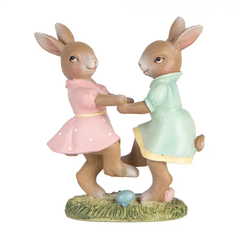 Velikonoční dekorační figurka dvě tancující zaječice v pastelových šatičkách – 8x3x8 cm