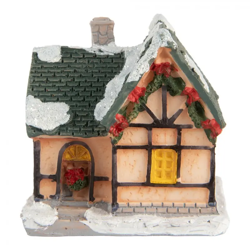 Dekorace malinký svítící béžový domek Manon LED - 6*5*6 cm Clayre & Eef