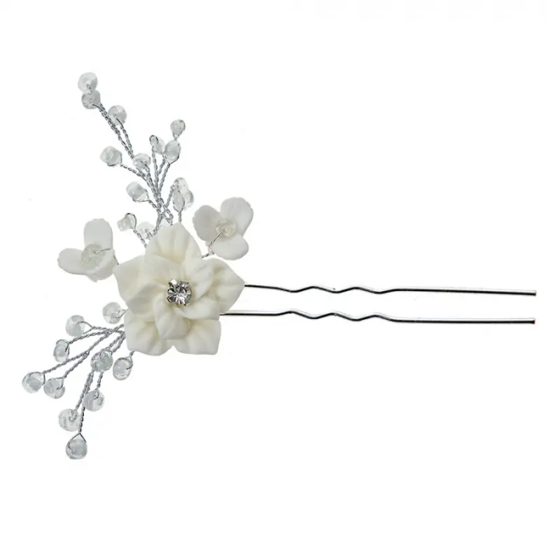 Bílá svatební sponka / pinetka Bruid I – 12 cm