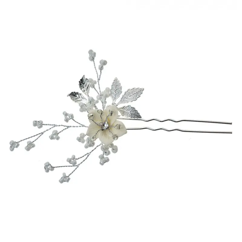 Bílá svatební sponka / pinetka Bruid II – 12 cm