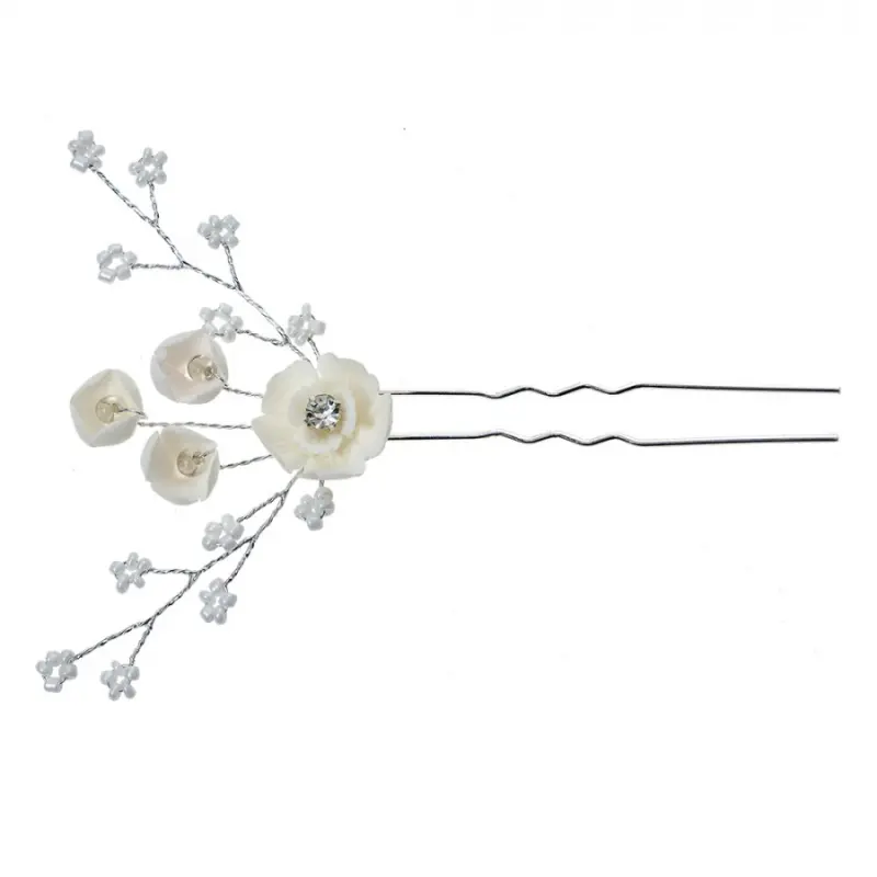 Bílá svatební sponka / pinetka Bruid III – 12 cm