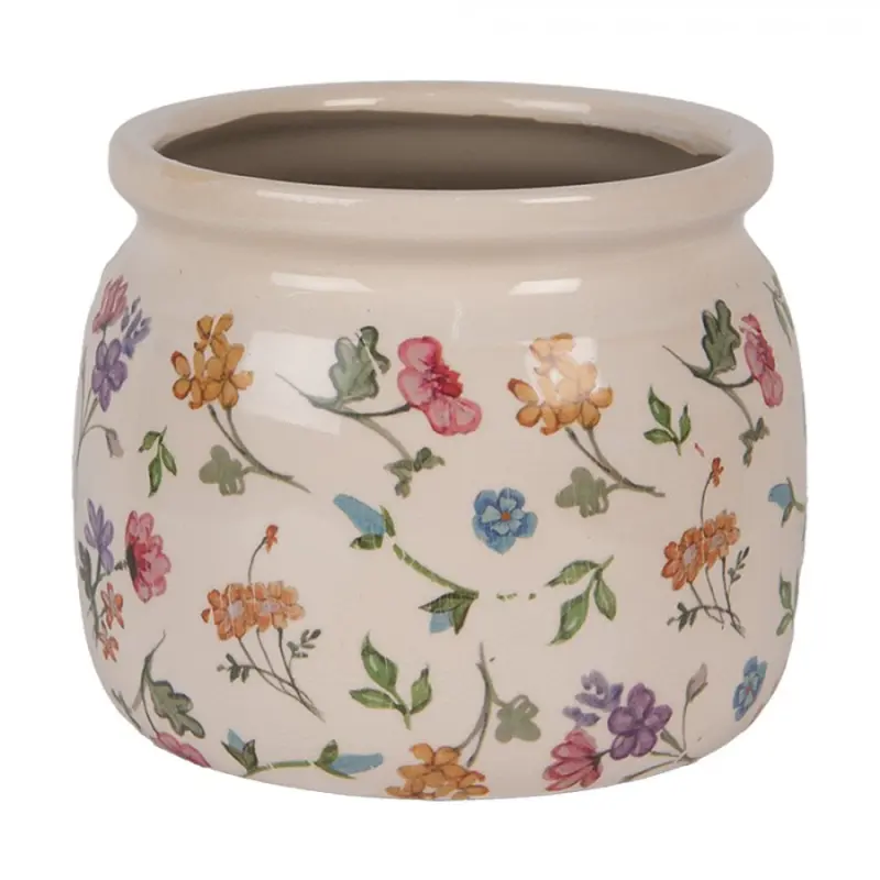 Keramický květináč se vzorem lučních kvítků Colourful Flowers M – 16x13 cm
