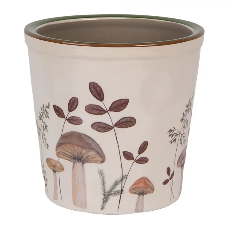 Béžový obal na květináč s houbičkami Little Forest Jewels L - Ø 17*16 cm Clayre & Eef