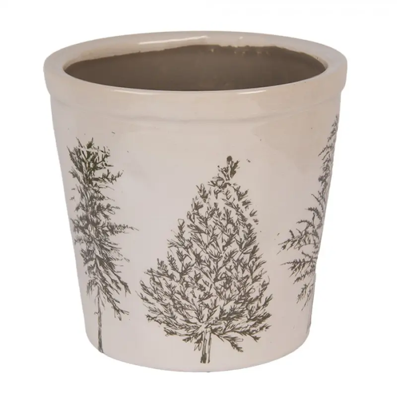 Keramický květináč se vzorem jehličnatých stromů Natural Pine Trees L – 17x16 cm