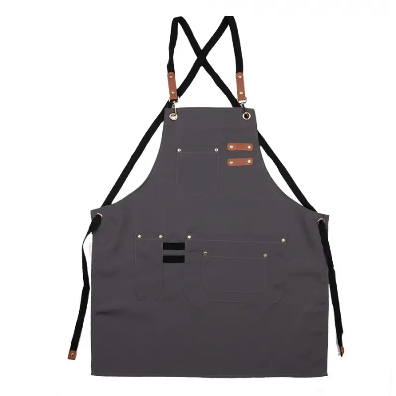 Antracitová kuchyňská / baristická zástěra s koženkovými prvky Midtown Barista – 75x66 cm