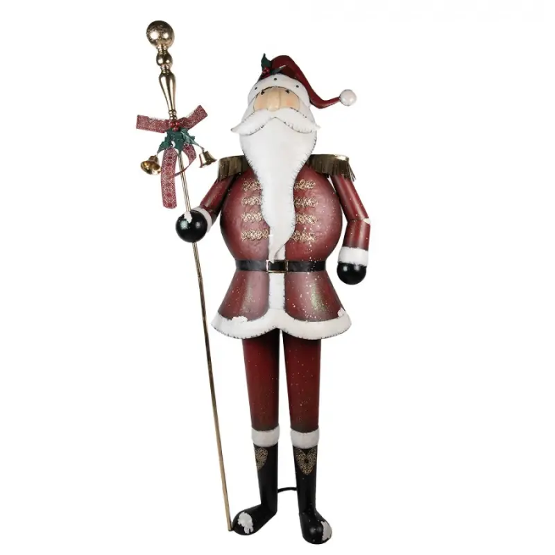 Velká kovová vánoční dekorace Santa Claus se zvonečky – 82x36x260 cm