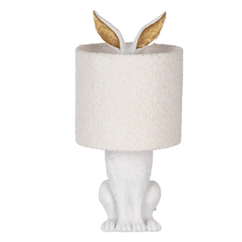 Bílá stolní lampa králík s chlupatým stínidlem Rabbi - Ø 20*43 cm E27/ma* 1*60W Clayre & Eef