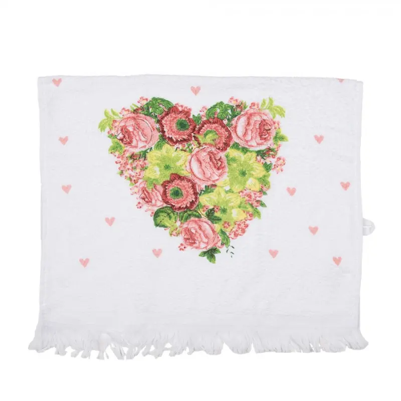 Bílý froté ručník se srdcem z růží – 40x66 cm