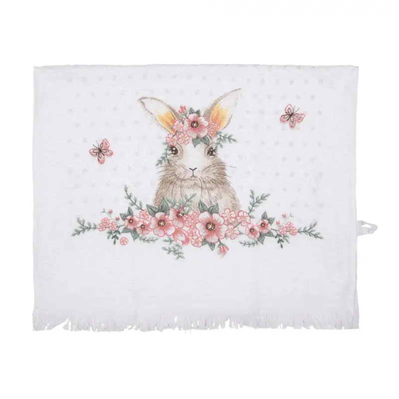 Bílý froté ručník se vzorem velikonočního zajíčka Floral Easter Bunny – 40x66 cm
