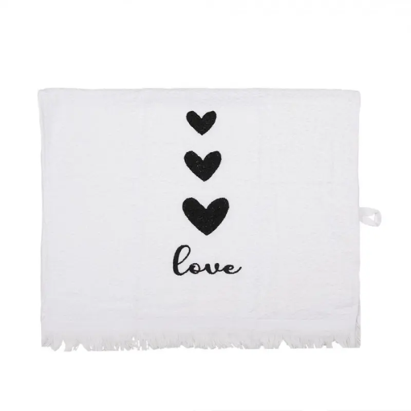 Bílý froté ručník se srdíčky a nápisem Love – 40x66 cm