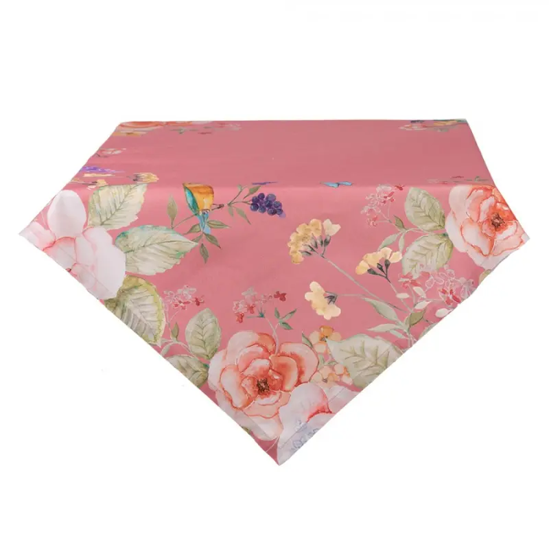 Růžový bavlněný ubrus s květinovým motivem Floral Fiesta – 100x100 cm
