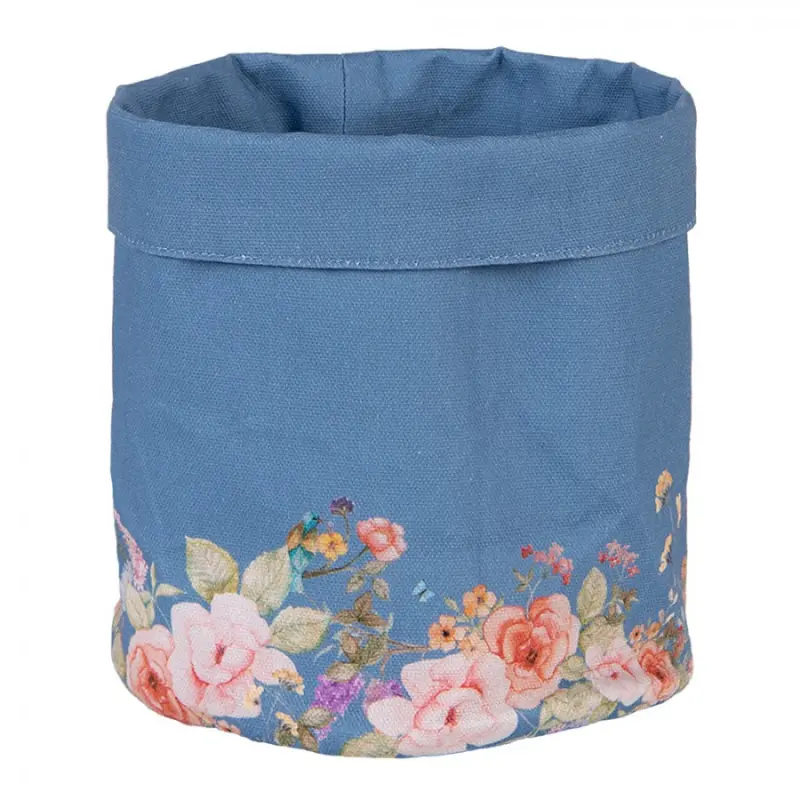 Modrý bavlněný košík na pečivo s květinovým motivem Floral Fiesta – 15x16 cm