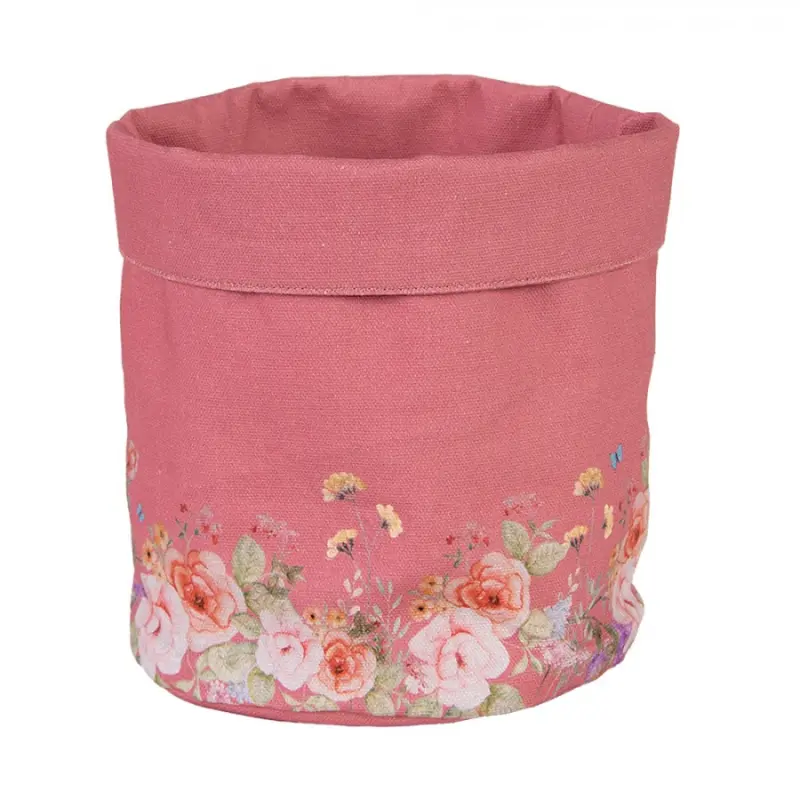 Růžový bavlněný košík na pečivo s květinovým motivem Floral Fiesta – 15x16 cm