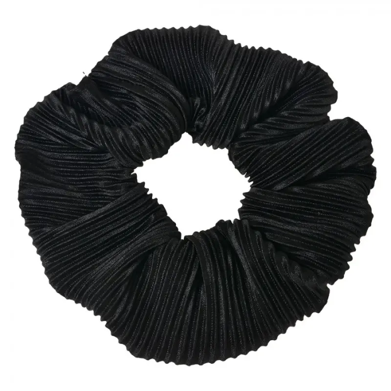 Černá plisovaná gumička do vlasů / scrunchie – 10 cm