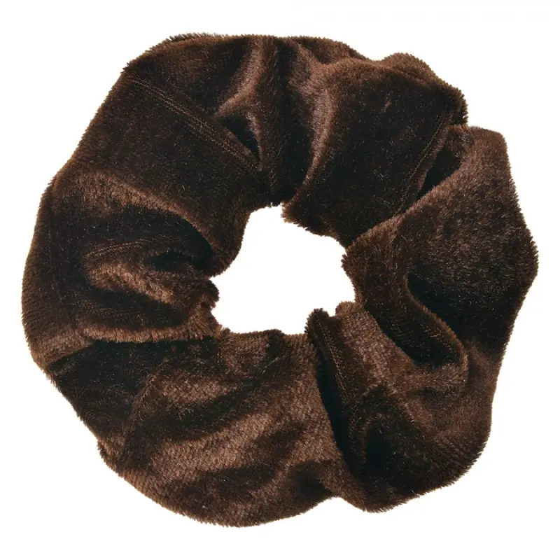 Čokoládová sametová gumička do vlasů / scrunchie – 10 cm