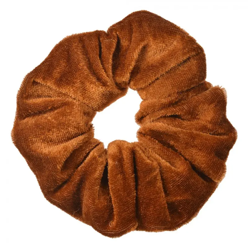 Hnědá sametová gumička do vlasů / scrunchie – 10 cm