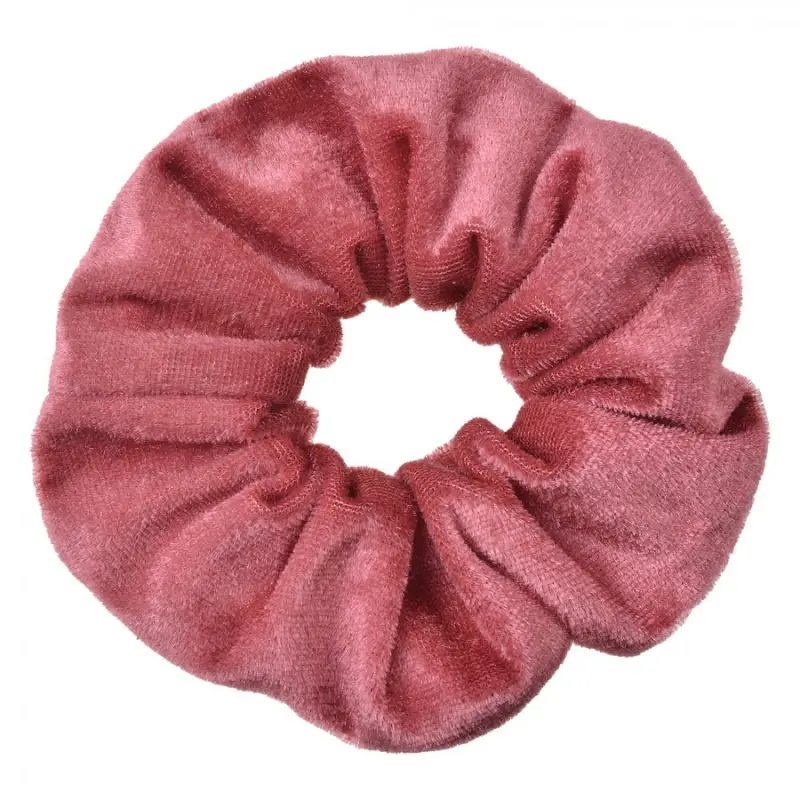 Růžová sametová gumička do vlasů / scrunchie – 10 cm
