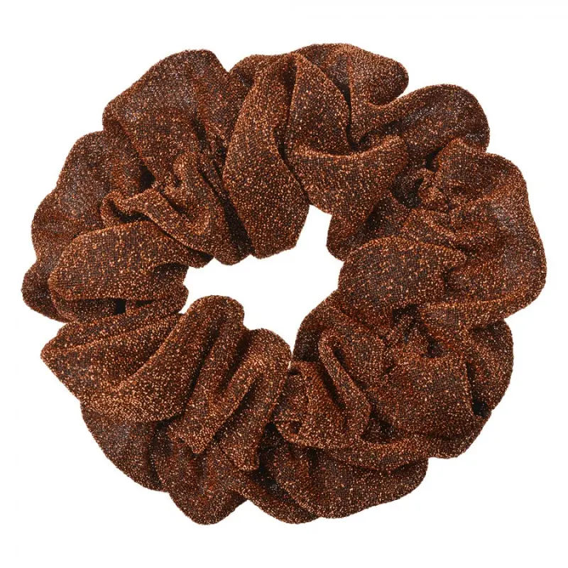 Hnědá lurexová gumička do vlasů / scrunchie – 10 cm