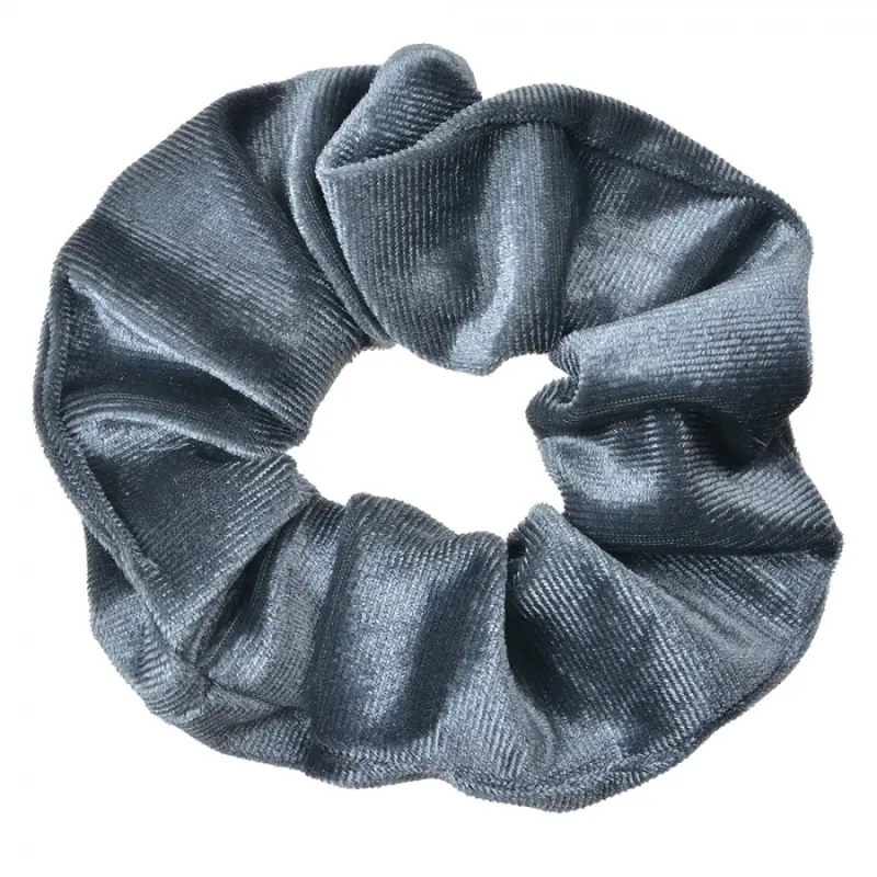 Šedá sametová gumička do vlasů / scrunchie – 10 cm