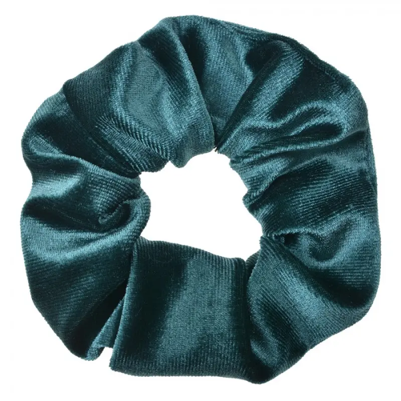 Tmavě tyrkysová sametová gumička do vlasů / scrunchie – 10 cm