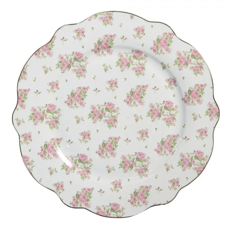 Porcelánový růžovo-bílý talíř se vzorem růžiček Sweet Roses – 27 cm