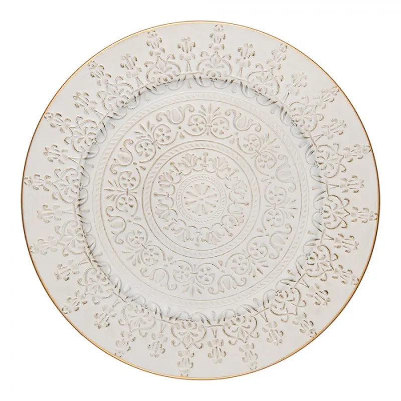 Bílo-zlatý plastový servírovací talíř s reliéfem – 33 cm