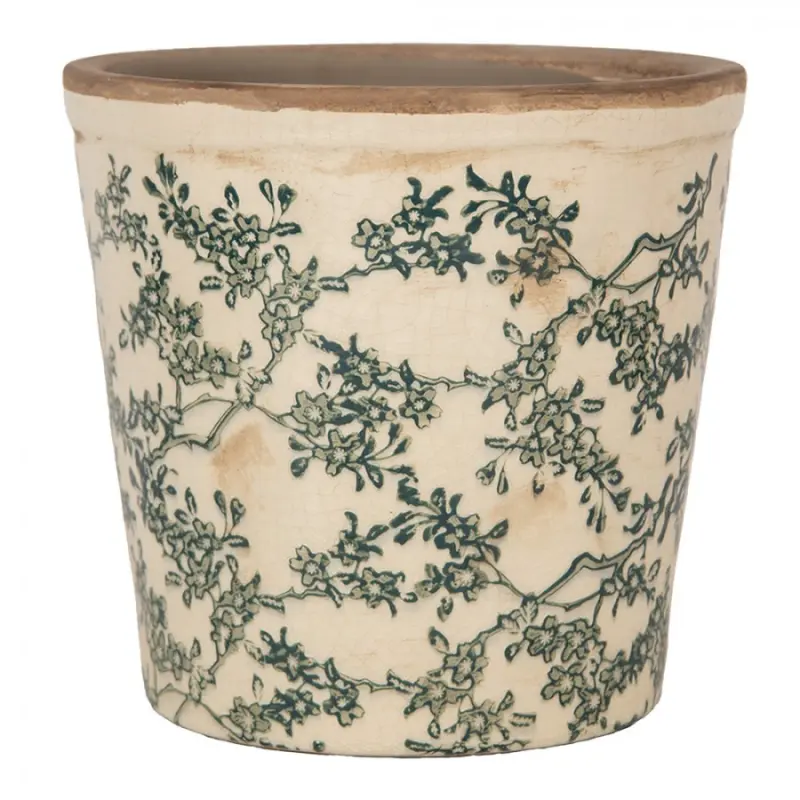 Keramický květináč se zeleným květinovým motivem Emerald Bloom M – 17x16 cm