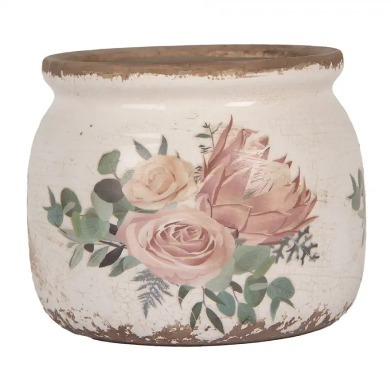 Keramický květináč růže a eukalyptus Vintage Rose S – 12x10 cm