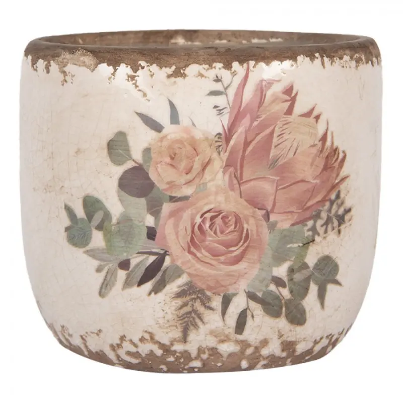 Keramický květináč růže a eukalyptus Vintage Rose S – 11x10 cm