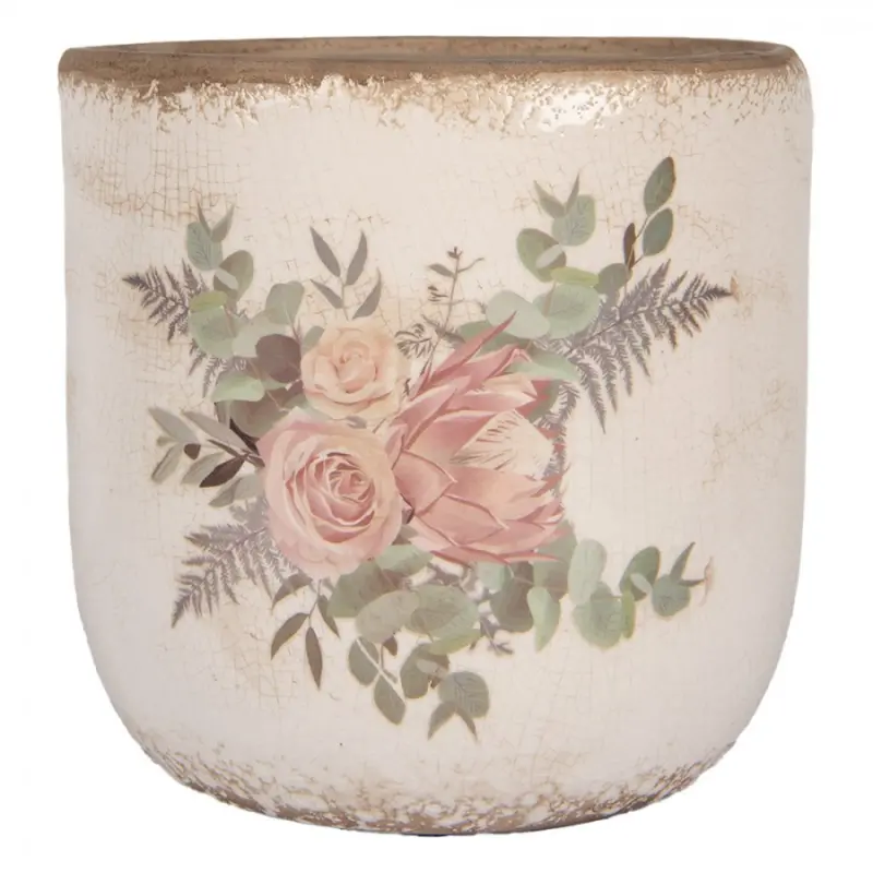 Keramický květináč růže a eukalyptus Vintage Rose XL – 20x19 cm