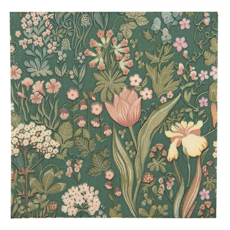 Zelené papírové ubrousky s květinovým motivem 20 ks – 33x33 cm